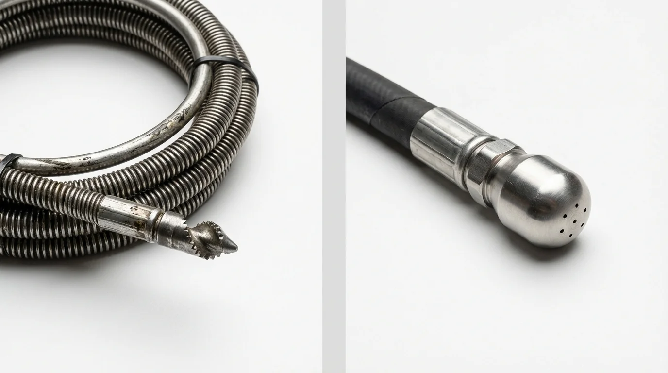 Drain snake cable and hydro jetting nozzle used for drain cleaning in Fort Gibson, OK