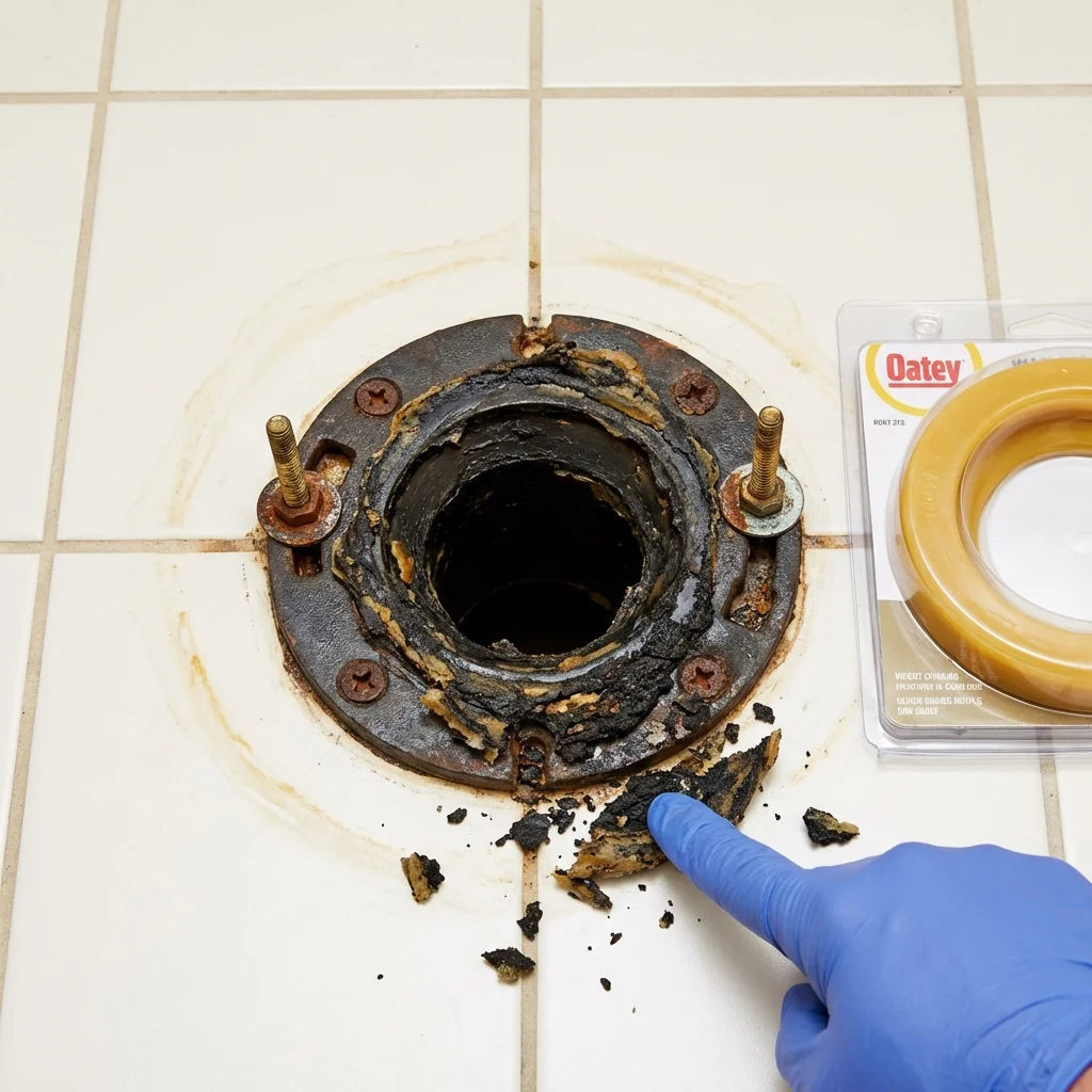 Failed wax ring showing water seepage at the base of a toilet in a Fort Gibson, OK home