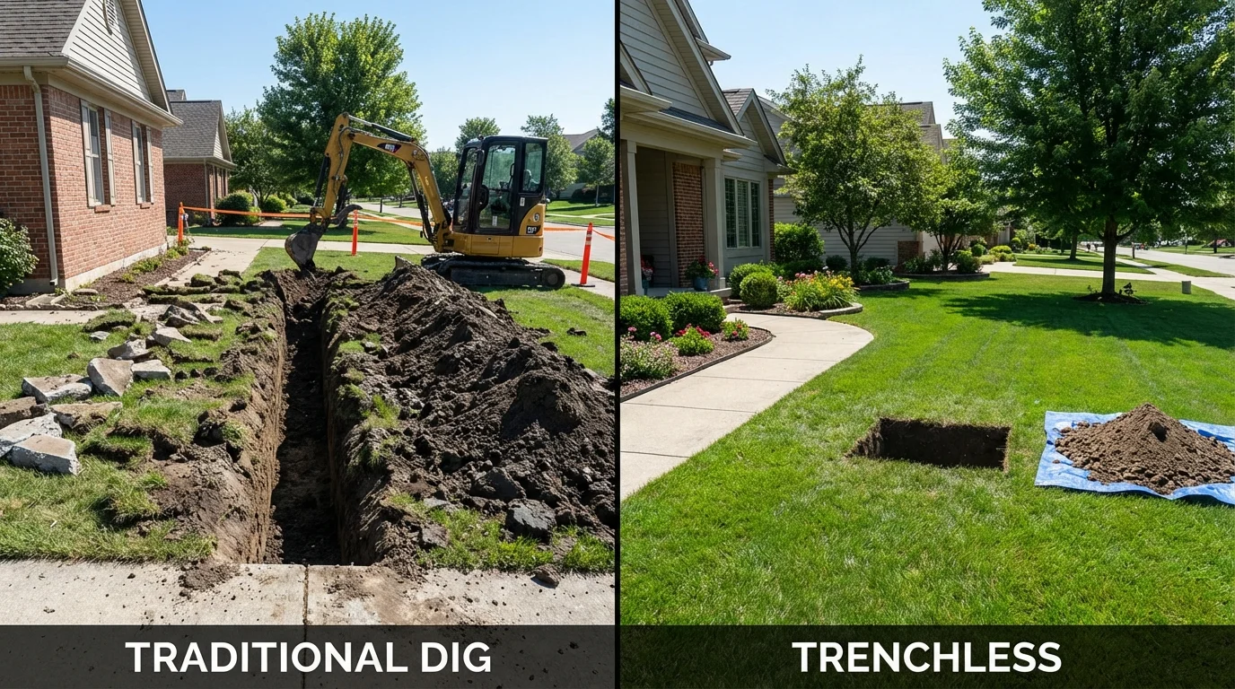 Trenchless sewer repair with minimal yard damage versus traditional excavation in Fort Gibson, OK